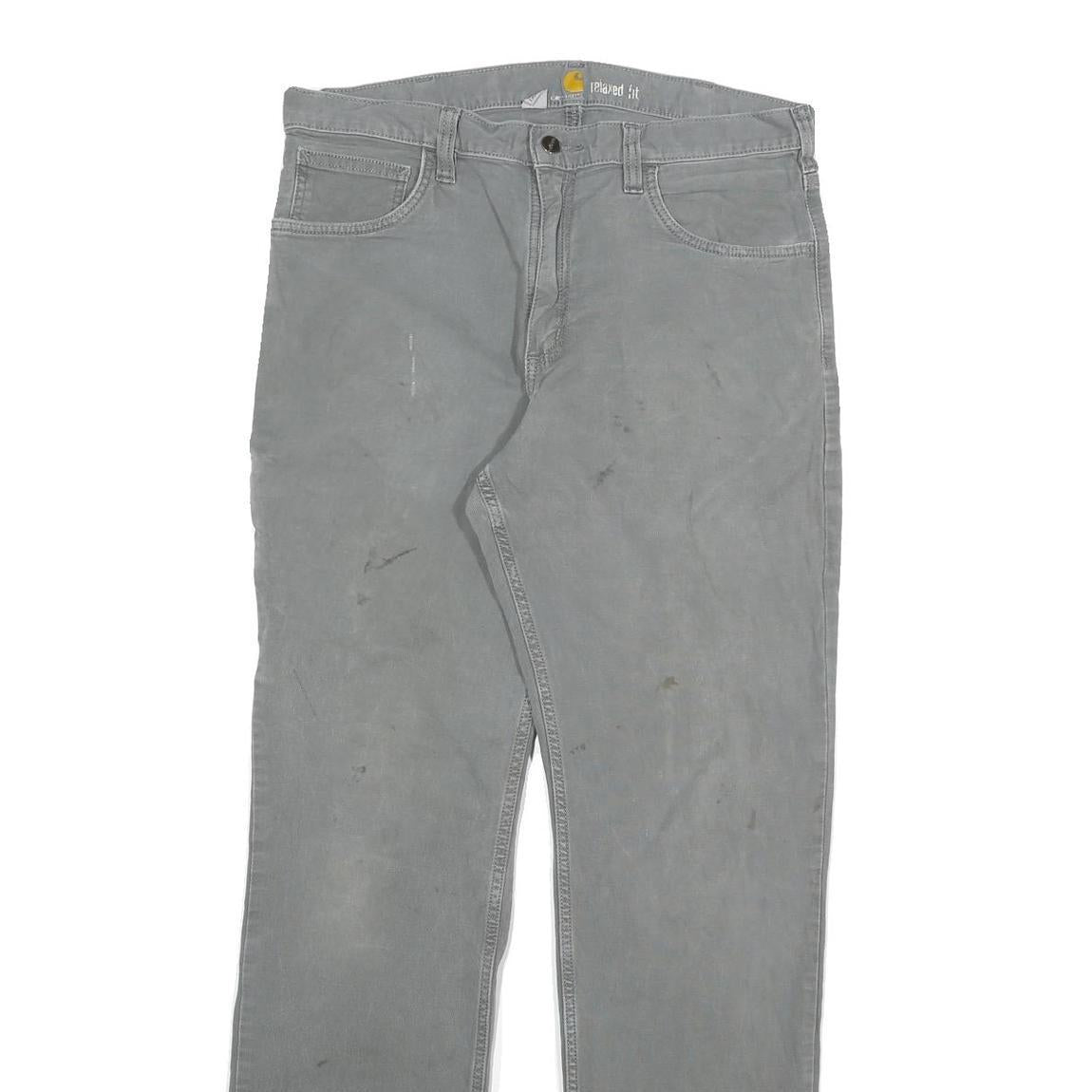 CARHARTT Mens Relaxed Grey Cotton Blend Zip Trousers W34 L34 Casual Workwear