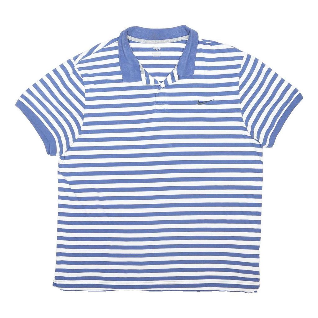 NIKE Mens Blue & White Striped Short Sleeve Polo Shirt 2XL Cotton Blend Casual