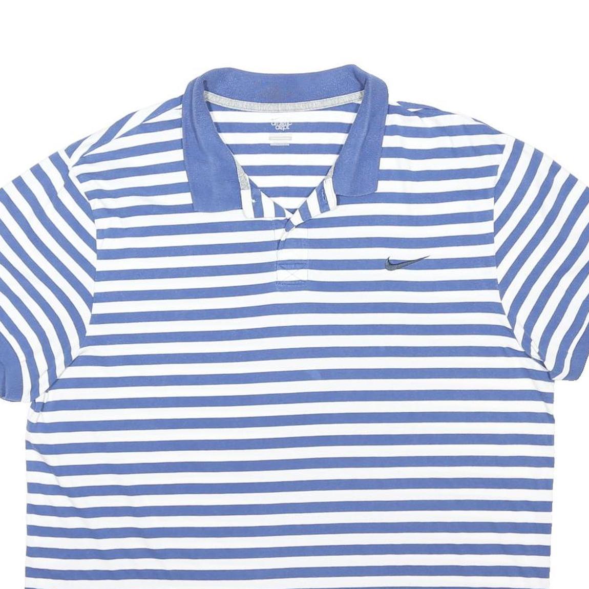 NIKE Mens Blue & White Striped Short Sleeve Polo Shirt 2XL Cotton Blend Casual