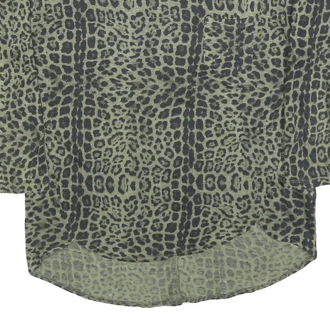 WHISTLES Womens Green & Black Printed Basic Top Long Sleeve Round Neck S Linen