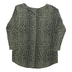 WHISTLES Womens Green & Black Printed Basic Top Long Sleeve Round Neck S Linen