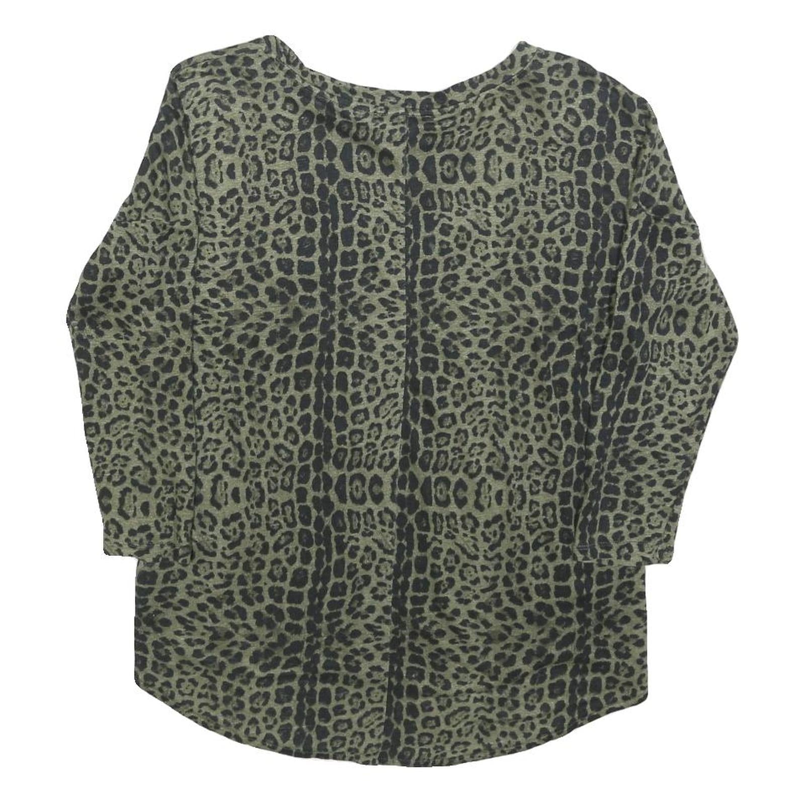 WHISTLES Womens Green & Black Printed Basic Top Long Sleeve Round Neck S Linen