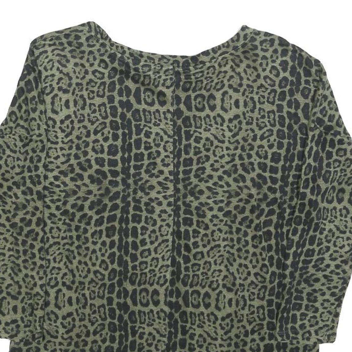 WHISTLES Womens Green & Black Printed Basic Top Long Sleeve Round Neck S Linen