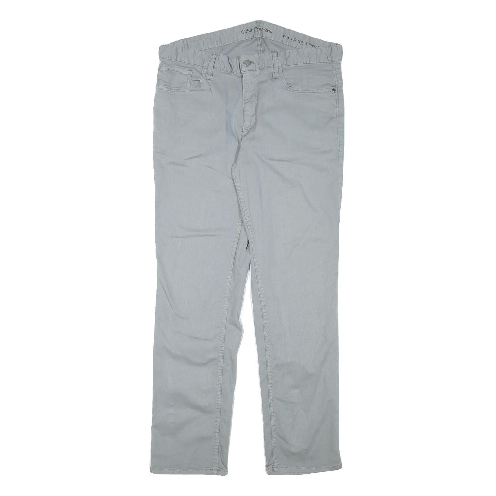CALVIN KLEIN JEANS Mens Cotton Blend Slim Light Grey Slim Straight Trousers W34