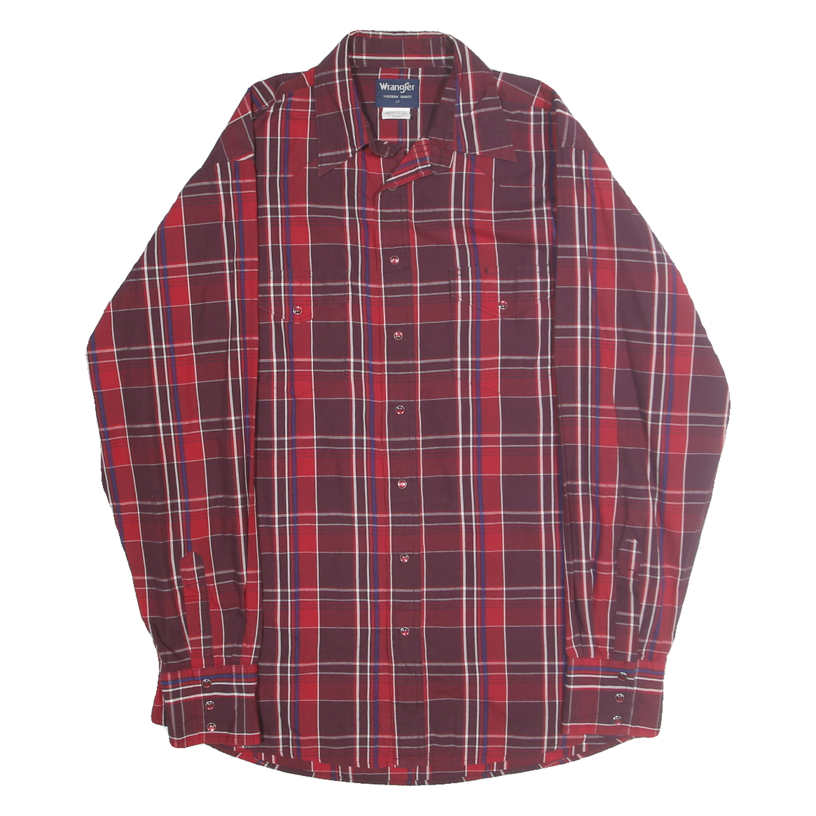 WRANGLER Mens Red & Maroon Check Shirt L Cotton Blend Casual Classic Fit