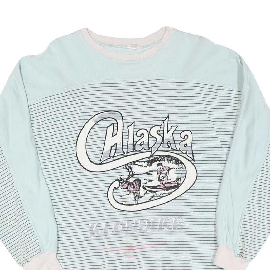 Womens Blue & White Alaska Graphic Crew Neck Sweatshirt M Casual Cotton