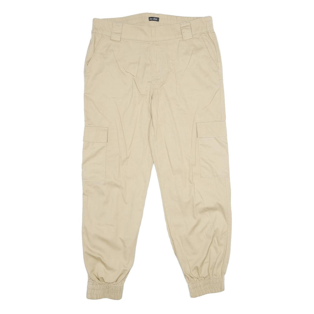LAURA TONELLI Womens Cotton Beige Relaxed Cargo Trousers W32 L28 Elastic Hem