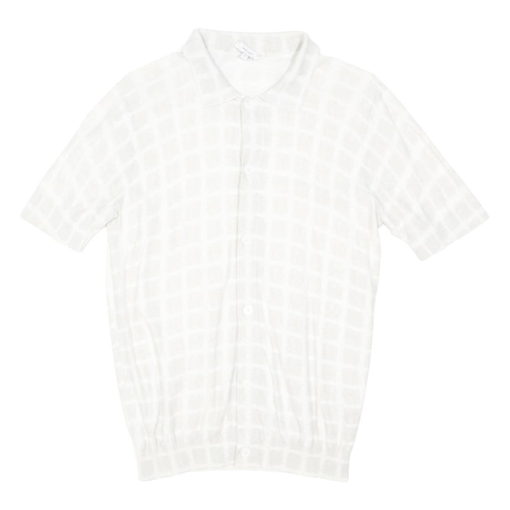 REISS Womens White Patterned Cotton Blend Short Sleeve Button Up Jumper S