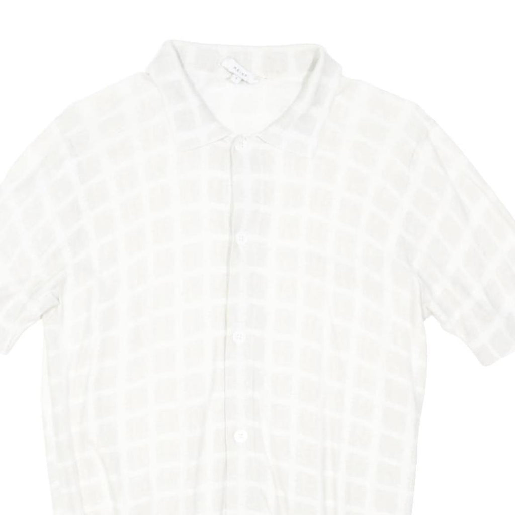 REISS Womens White Patterned Cotton Blend Short Sleeve Button Up Jumper S