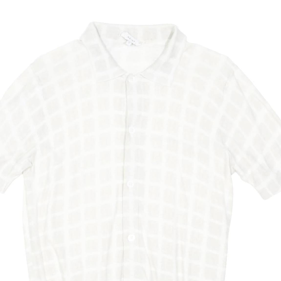 REISS Womens White Patterned Cotton Blend Short Sleeve Button Up Jumper S