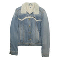 LEE Womens Blue Denim Jacket S Cotton Blend Sherpa Collar Button Closure Classic