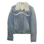 LEE Womens Blue Denim Jacket S Cotton Blend Sherpa Collar Button Closure Classic