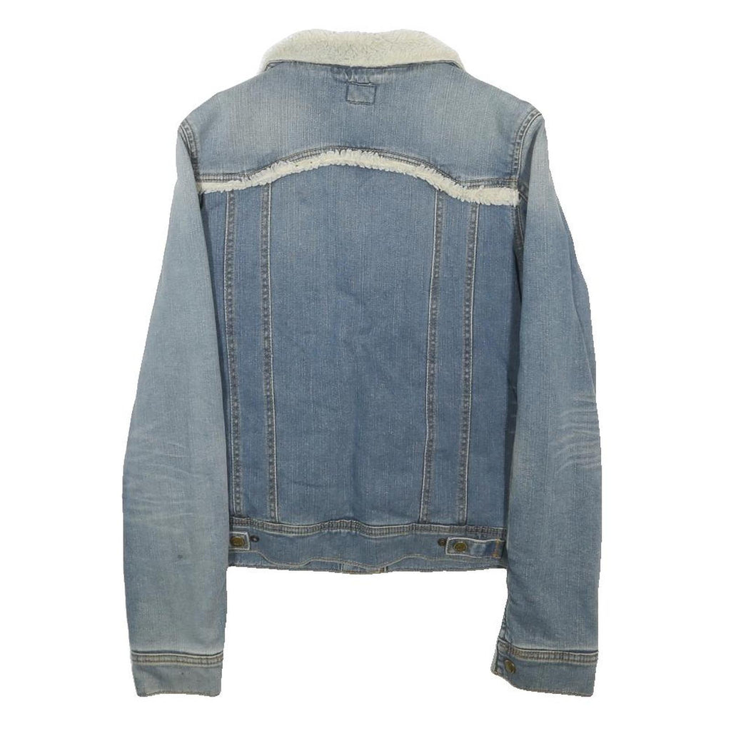 LEE Womens Blue Denim Jacket S Cotton Blend Sherpa Collar Button Closure Classic