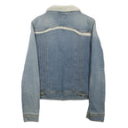 LEE Womens Blue Denim Jacket S Cotton Blend Sherpa Collar Button Closure Classic