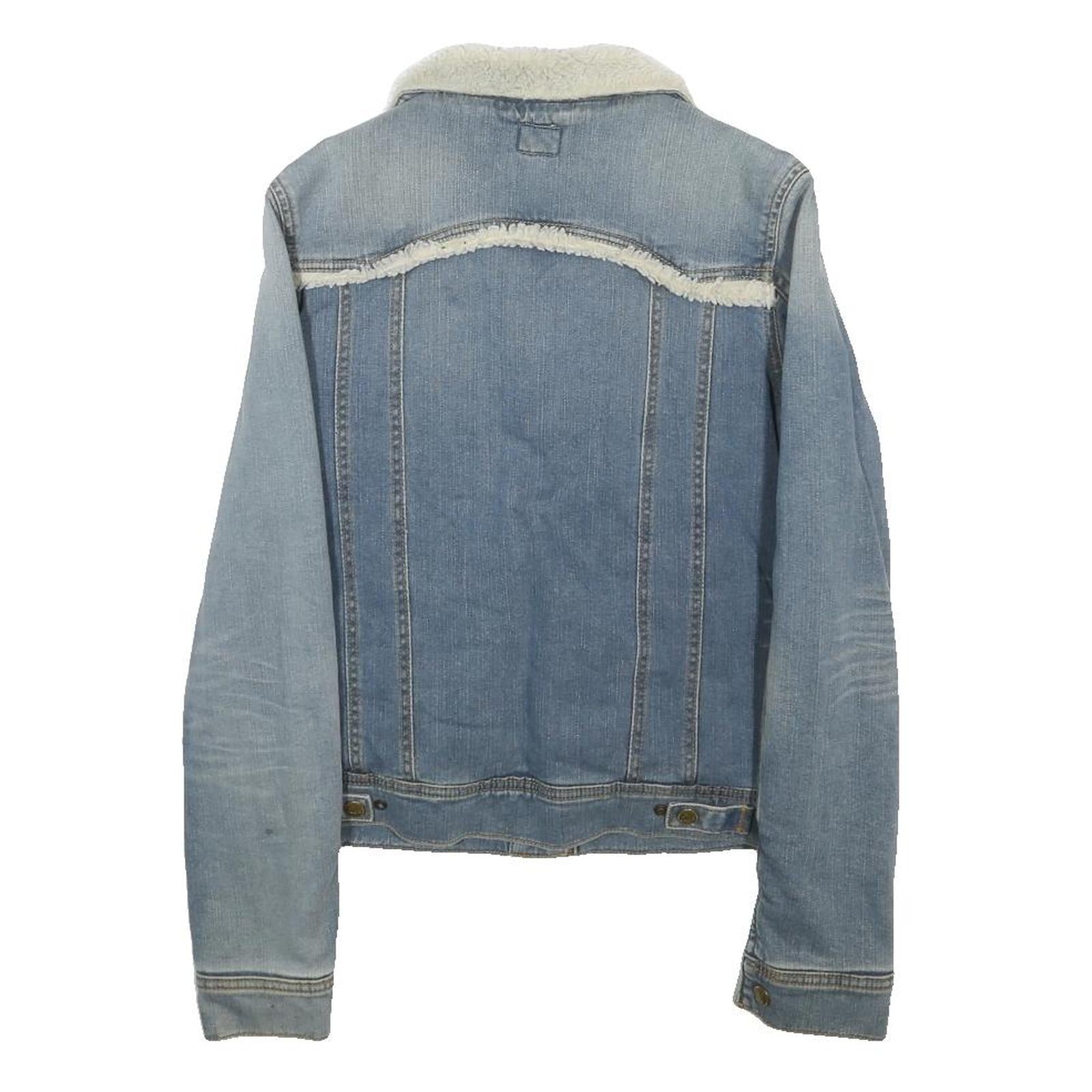 LEE Womens Blue Denim Jacket S Cotton Blend Sherpa Collar Button Closure Classic