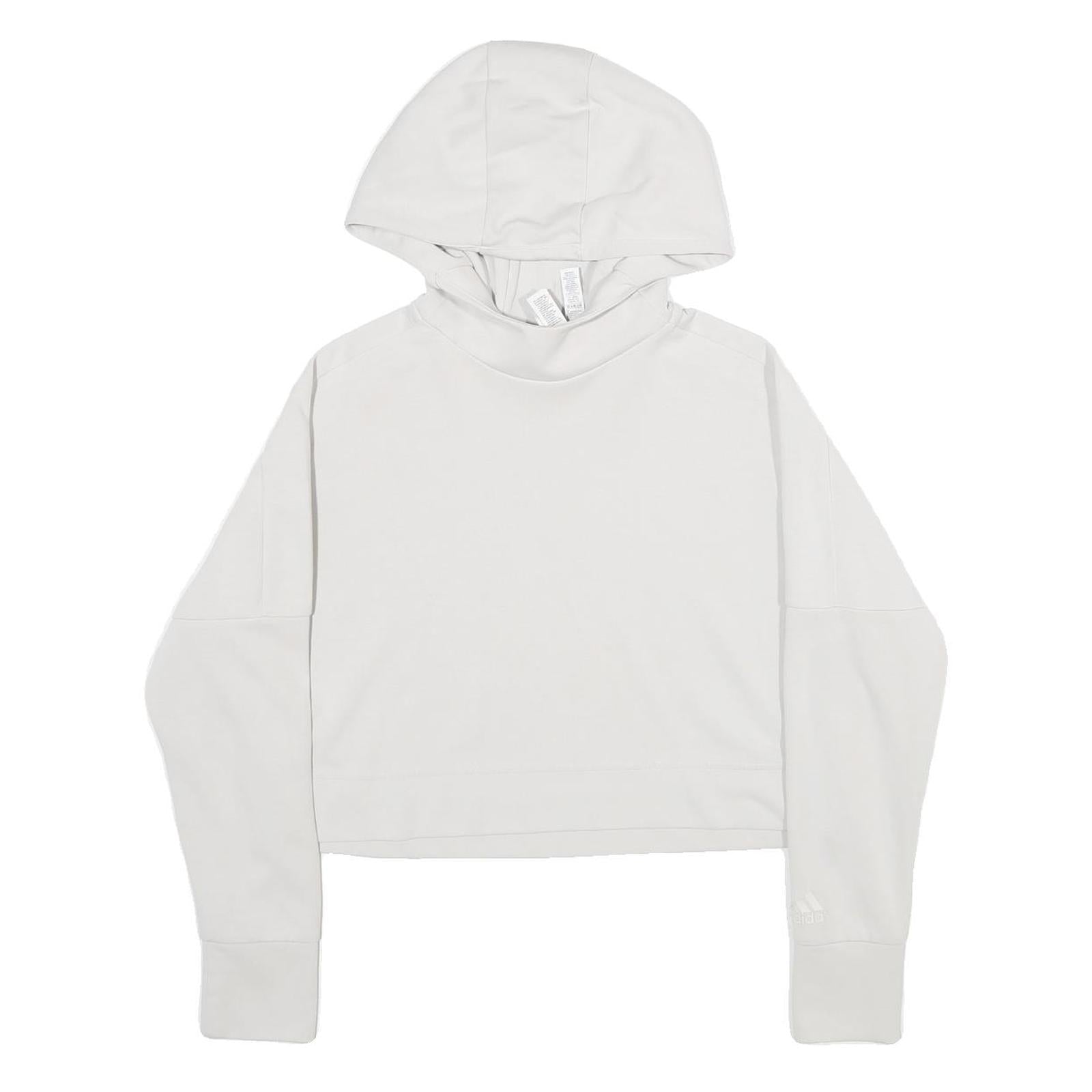 ADIDAS Womens White Pullover Hoodie XS Cropped Cotton Blend Sweatshirt