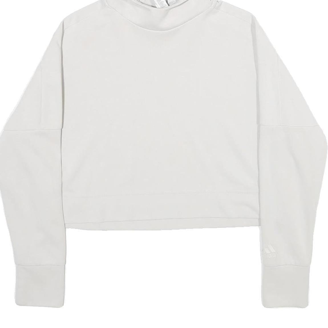 ADIDAS Womens White Pullover Hoodie XS Cropped Cotton Blend Sweatshirt