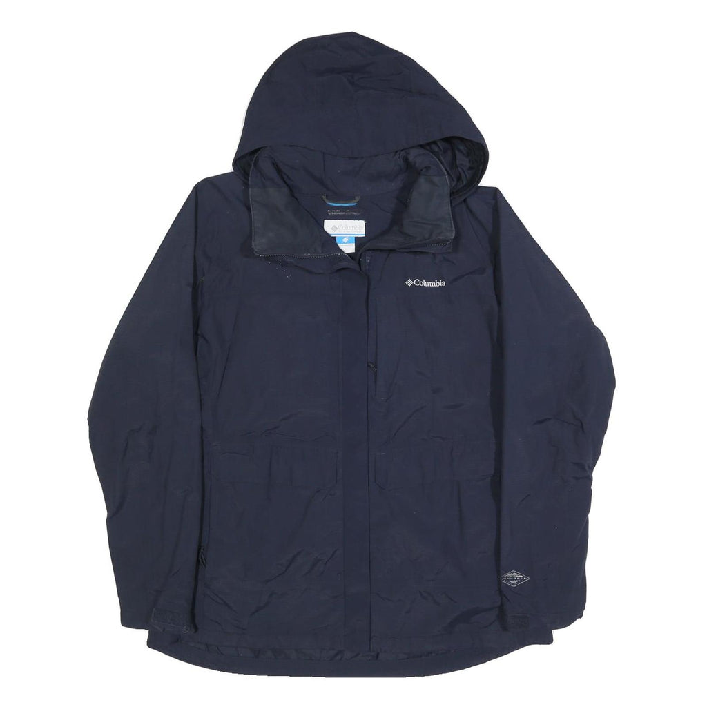 COLUMBIA Womens Navy Blue Outdoor Jacket XL Polyester Blend Zip Hooded Plain