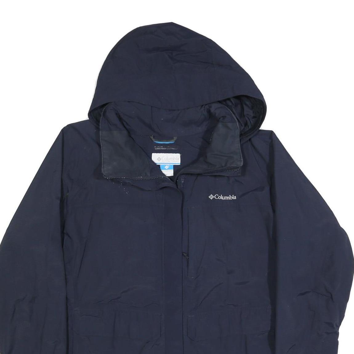 COLUMBIA Womens Navy Blue Outdoor Jacket XL Polyester Blend Zip Hooded Plain