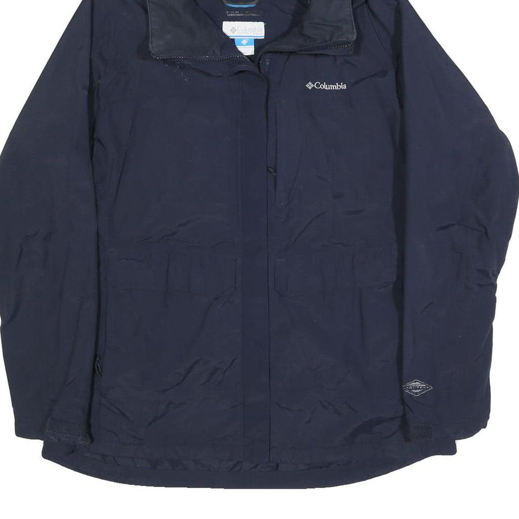 COLUMBIA Womens Navy Blue Outdoor Jacket XL Polyester Blend Zip Hooded Plain
