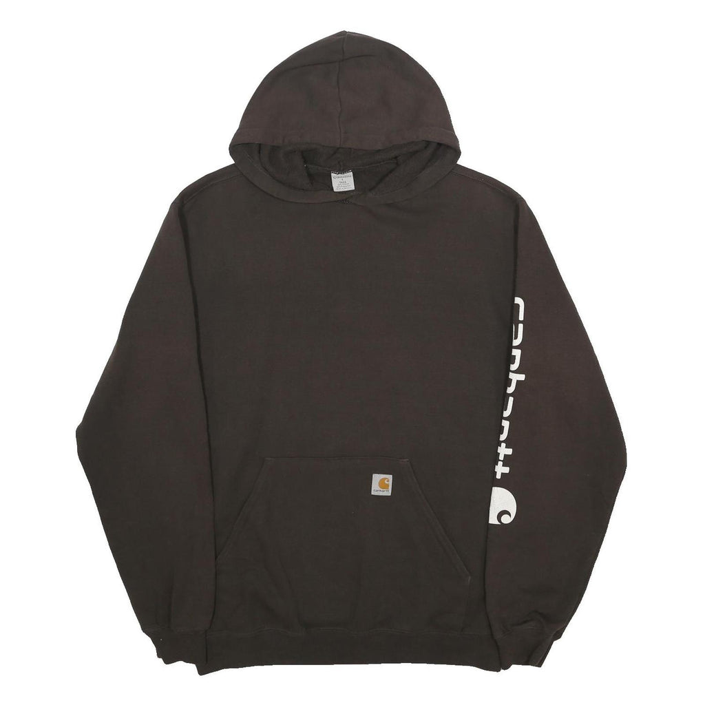 CARHARTT Mens Black Pullover Hoodie L Sleeve Logo Print Cotton Blend