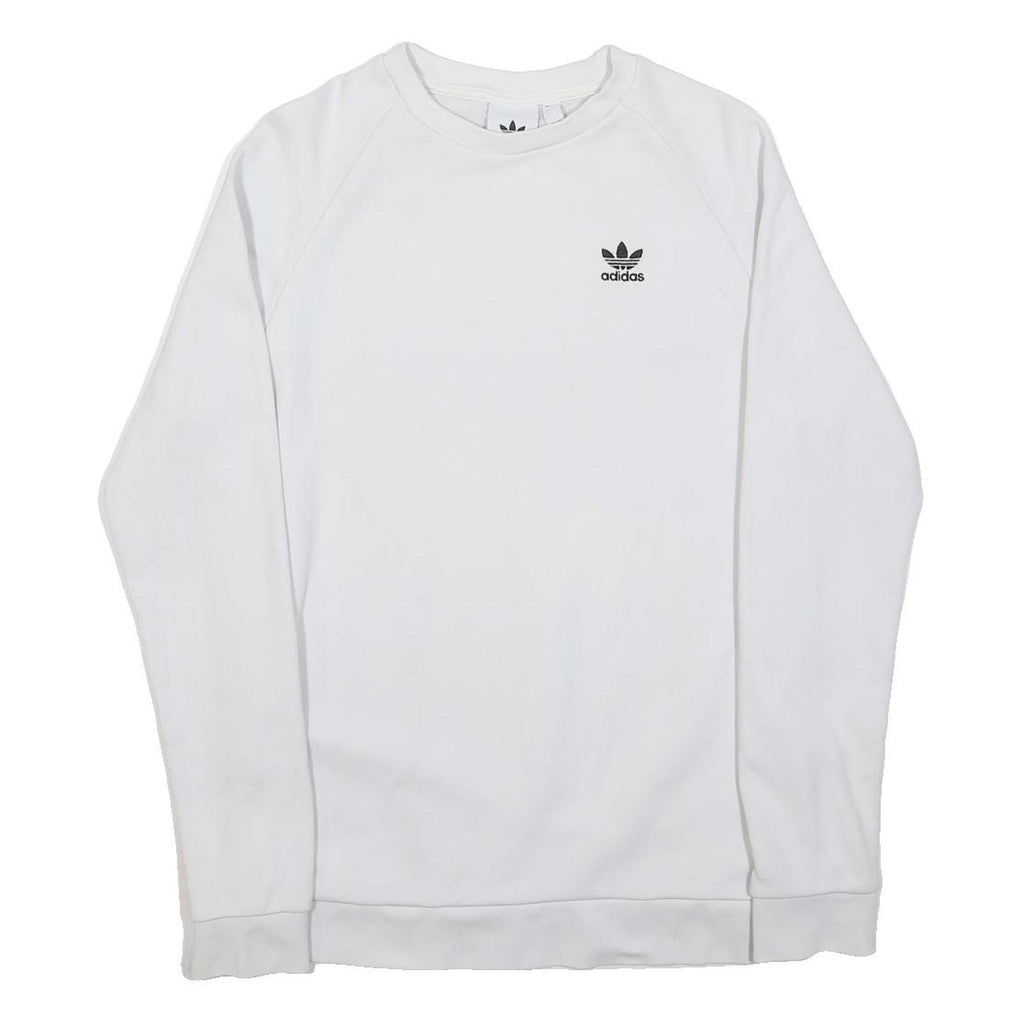 ADIDAS Mens White Crew Neck S Sweatshirt Cotton Pullover Casual
