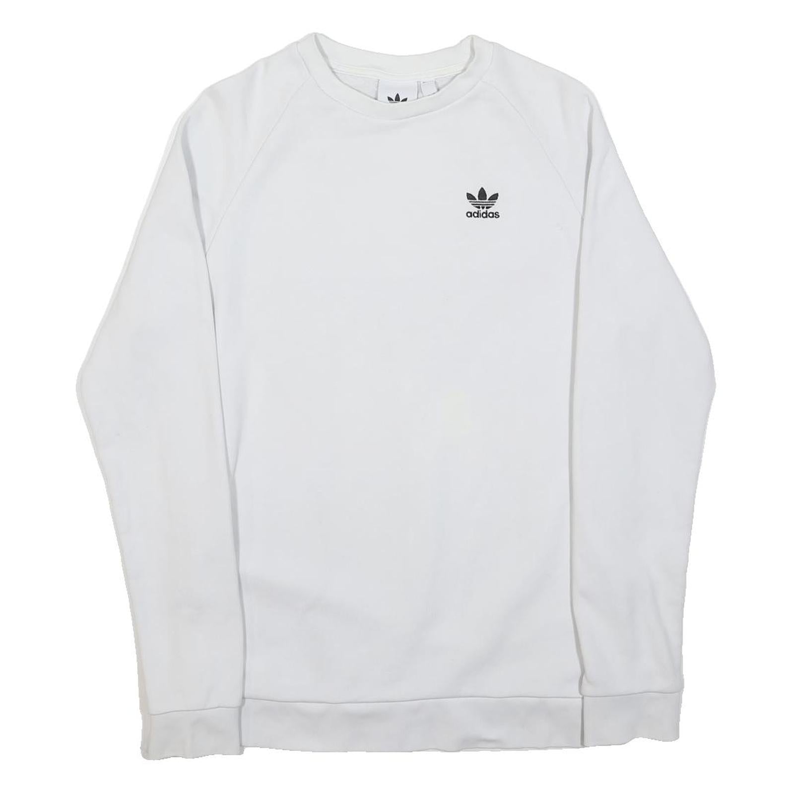ADIDAS Mens White Crew Neck S Sweatshirt Cotton Pullover Casual