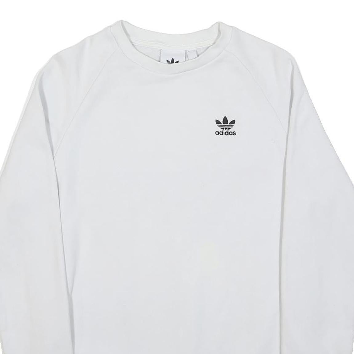 ADIDAS Mens White Crew Neck S Sweatshirt Cotton Pullover Casual