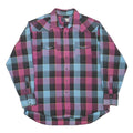 WRANGLER Mens Blue & Pink Check Shirt XL Western Cotton Blend Long Sleeve