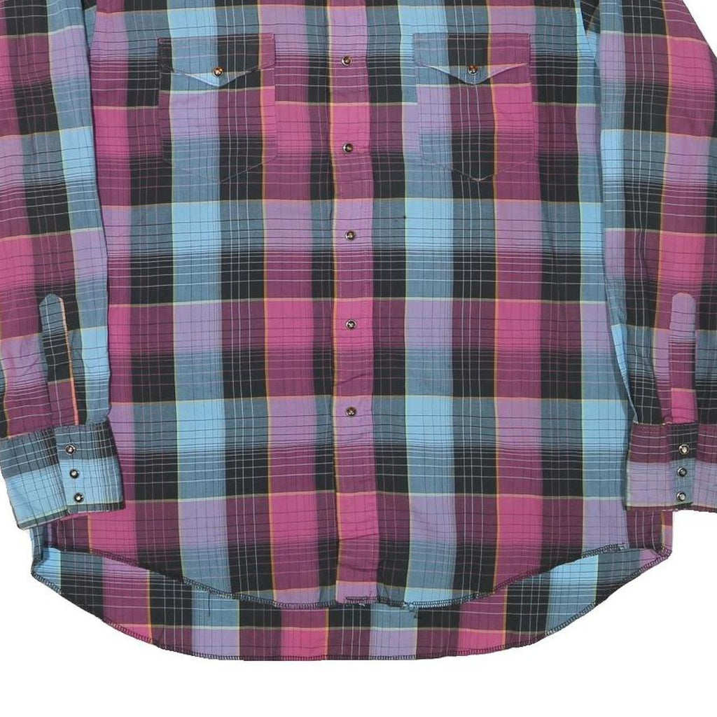 WRANGLER Mens Blue & Pink Check Shirt XL Western Cotton Blend Long Sleeve