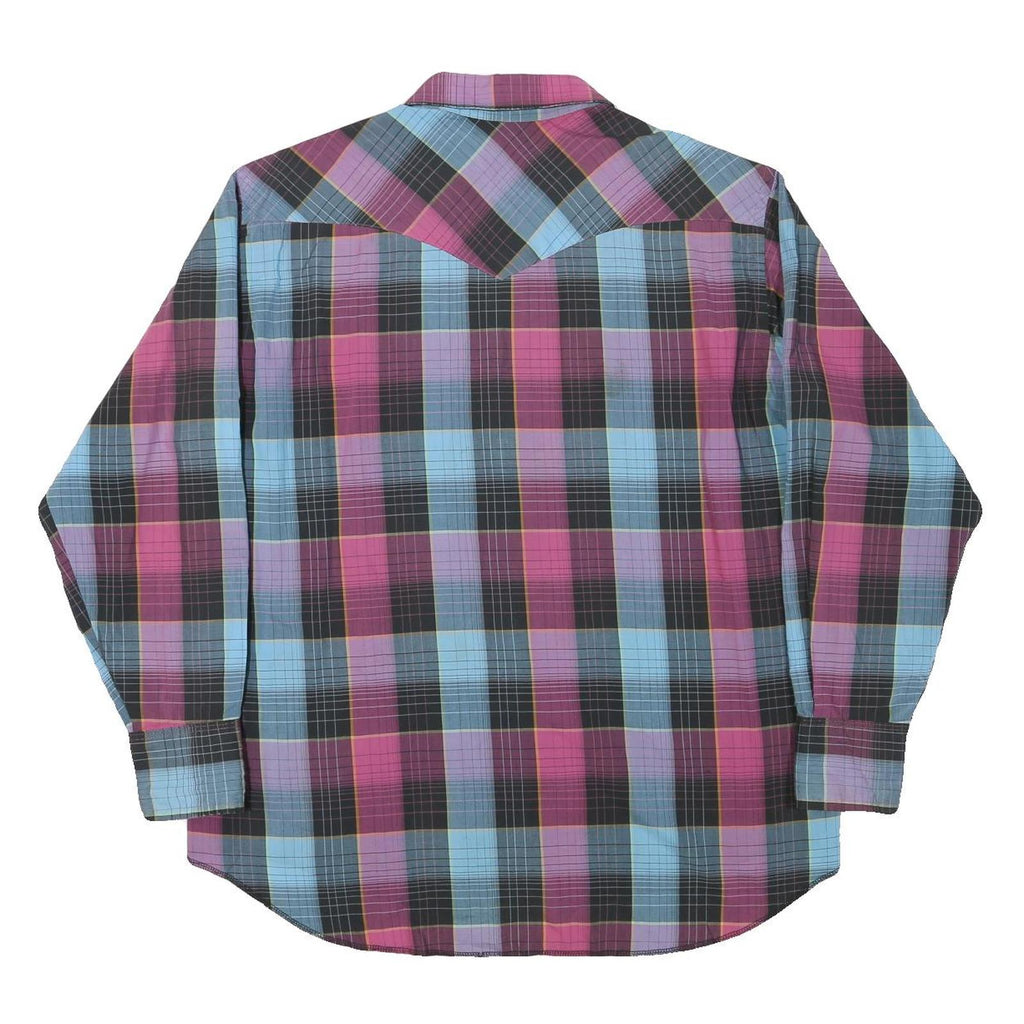 WRANGLER Mens Blue & Pink Check Shirt XL Western Cotton Blend Long Sleeve