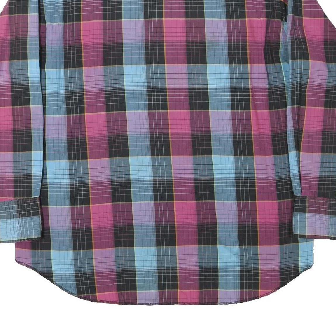 WRANGLER Mens Blue & Pink Check Shirt XL Western Cotton Blend Long Sleeve