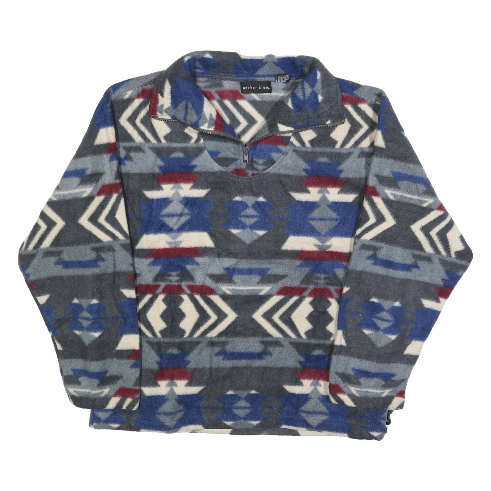 ANCHOR BLUE Womens Blue & Grey Patterned Jumper 1/4 Zip Pullover L Polyester