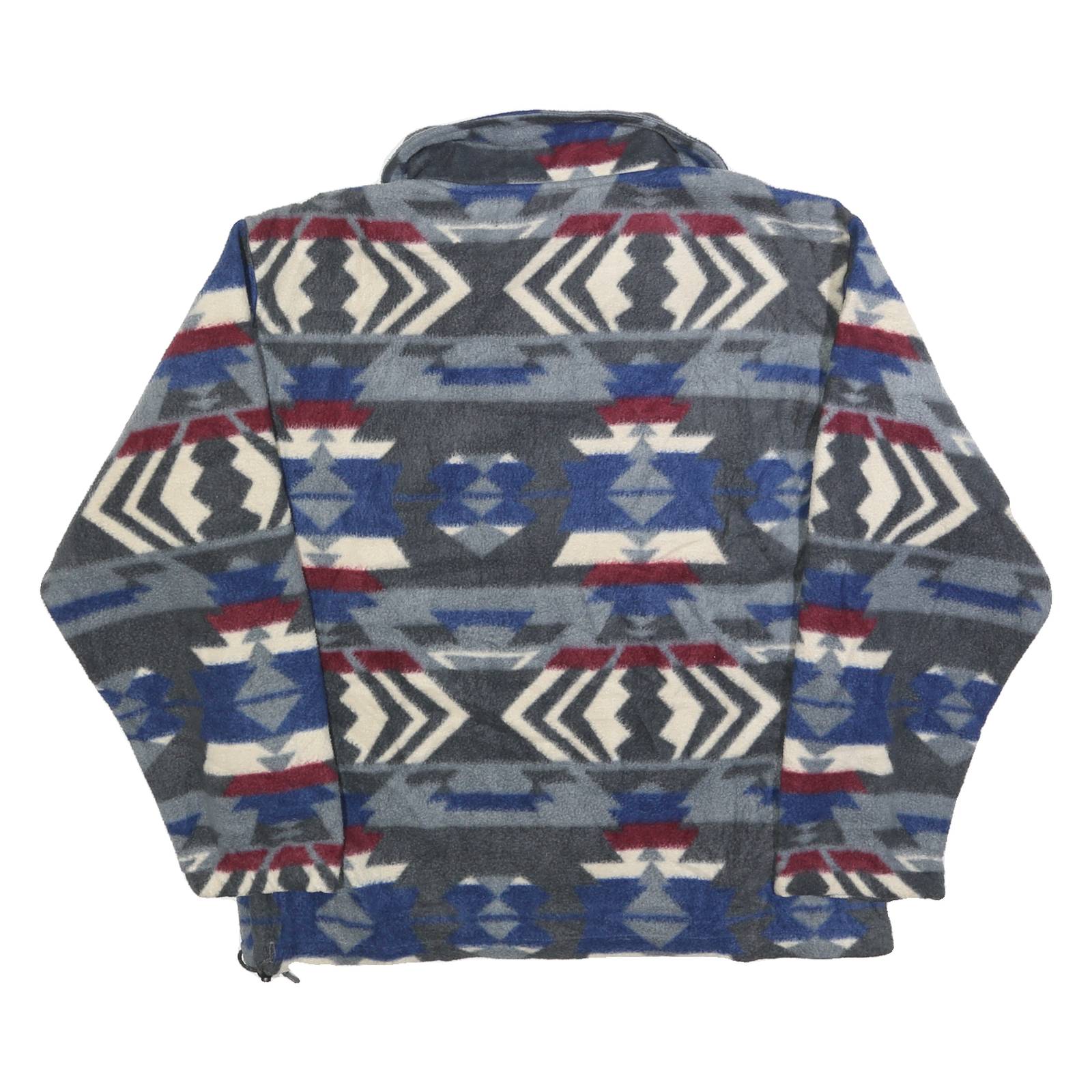 ANCHOR BLUE Womens Blue & Grey Patterned Jumper 1/4 Zip Pullover L Polyester