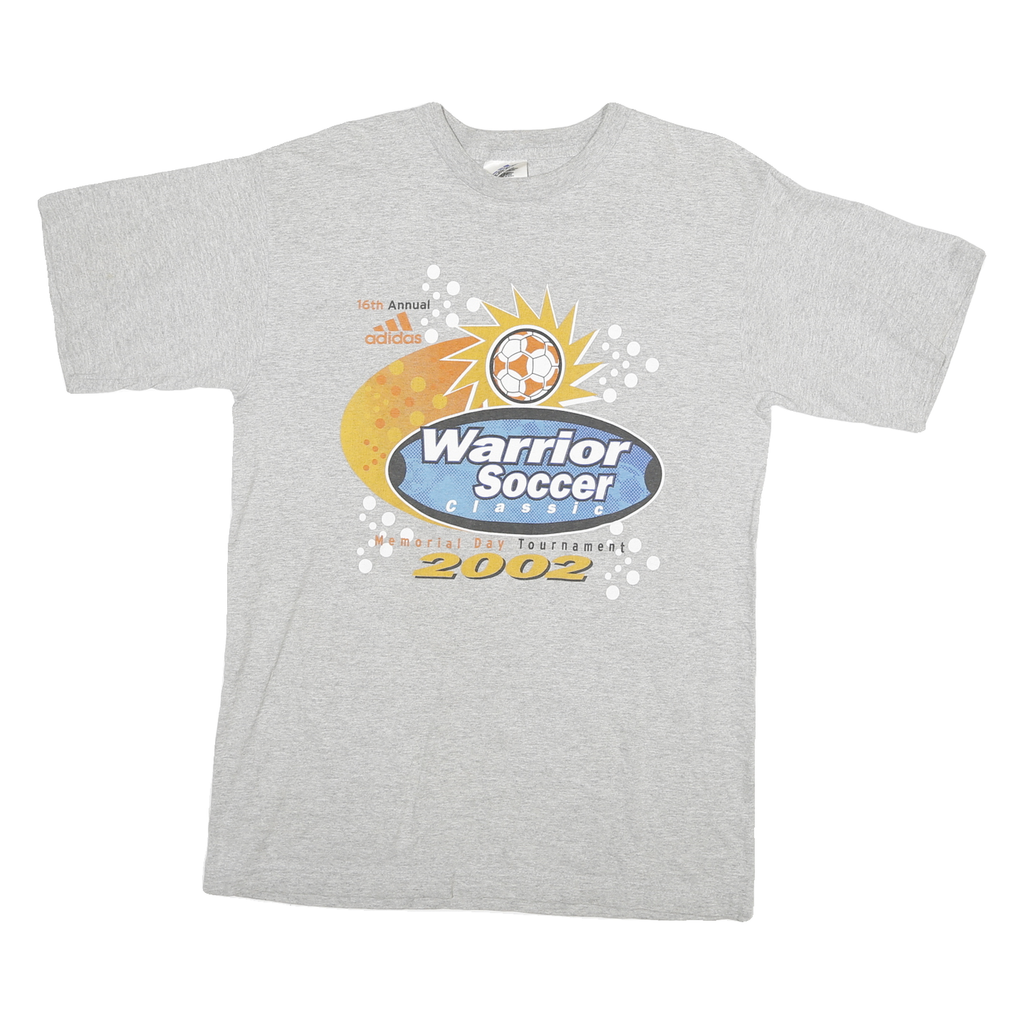 ADIDAS Mens Grey Warrior Soccer Classic Cotton Blend T-Shirt M Short Sleeve Crew