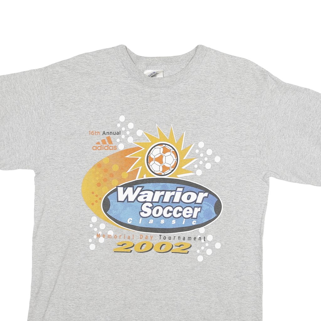 ADIDAS Mens Grey Warrior Soccer Classic Cotton Blend T-Shirt M Short Sleeve Crew