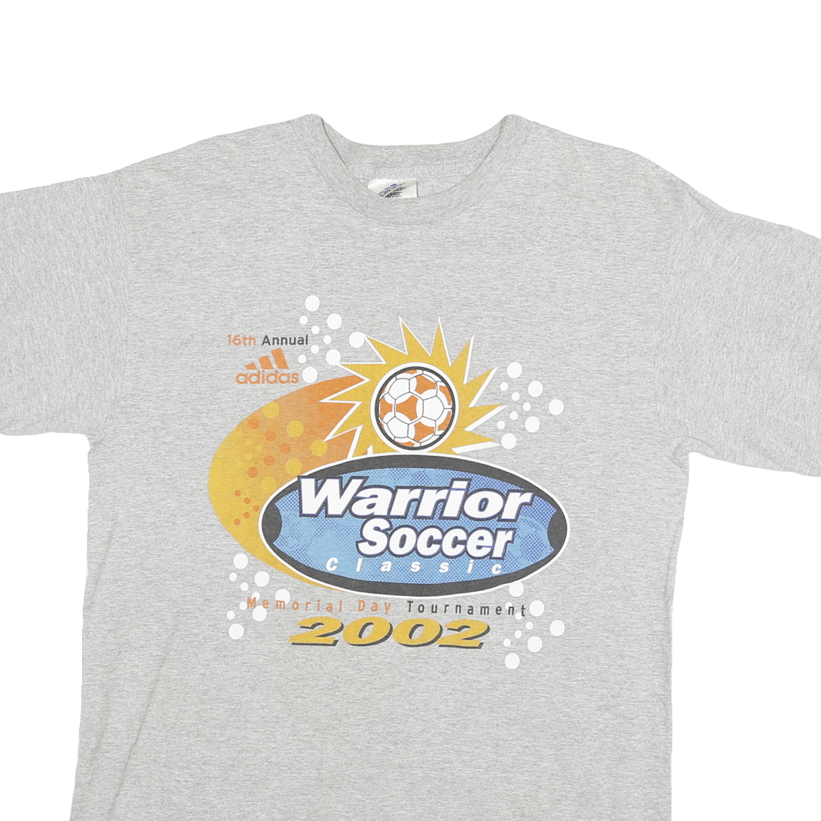 ADIDAS Mens Grey Warrior Soccer Classic Cotton Blend T-Shirt M Short Sleeve Crew