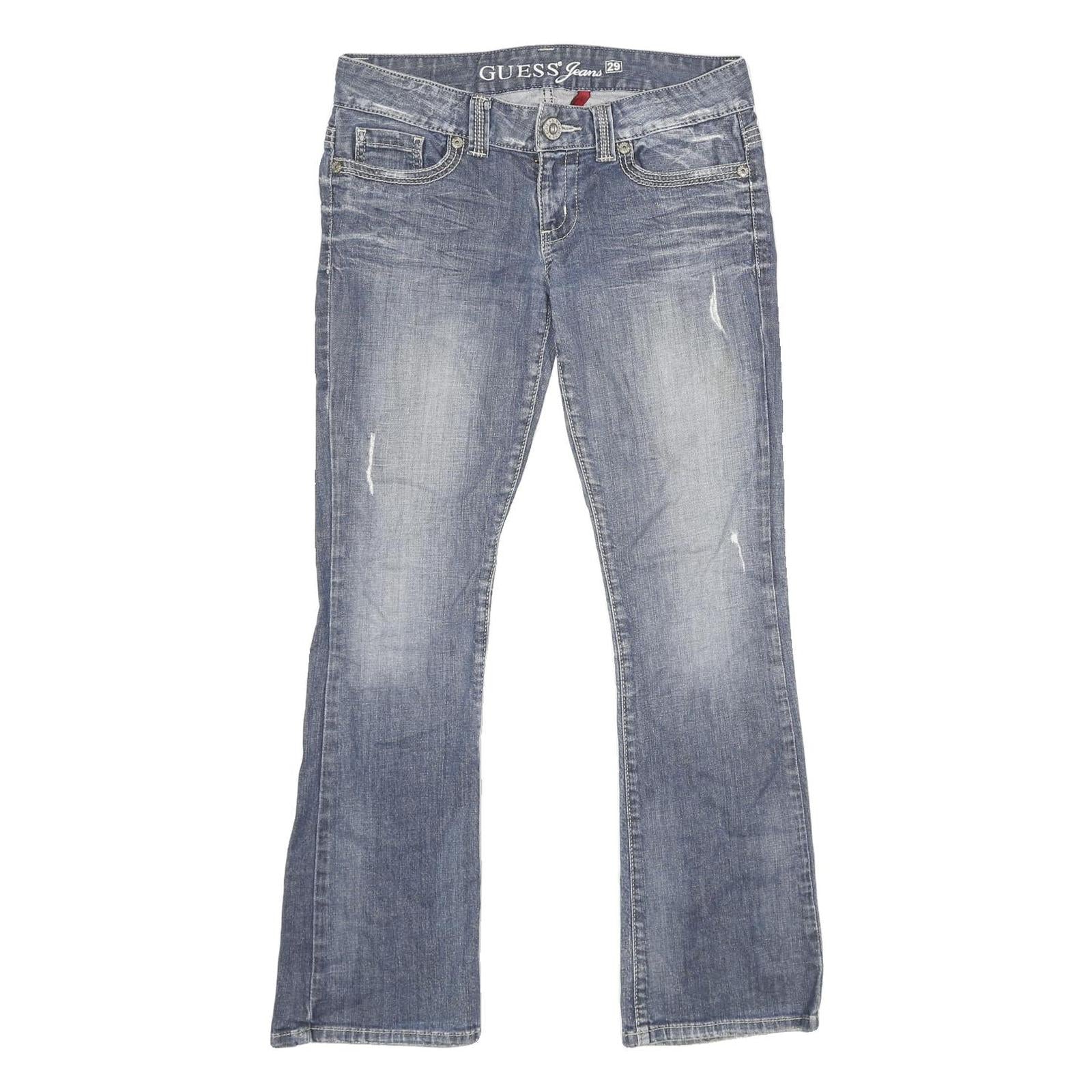 GUESS Womens Regular Blue Denim Jeans W29 L32 Embroidered Pockets Zip Closure