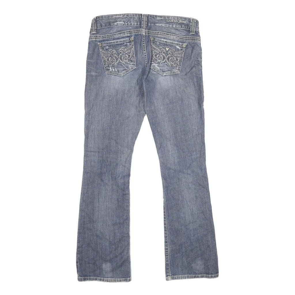 GUESS Womens Regular Blue Denim Jeans W29 L32 Embroidered Pockets Zip Closure