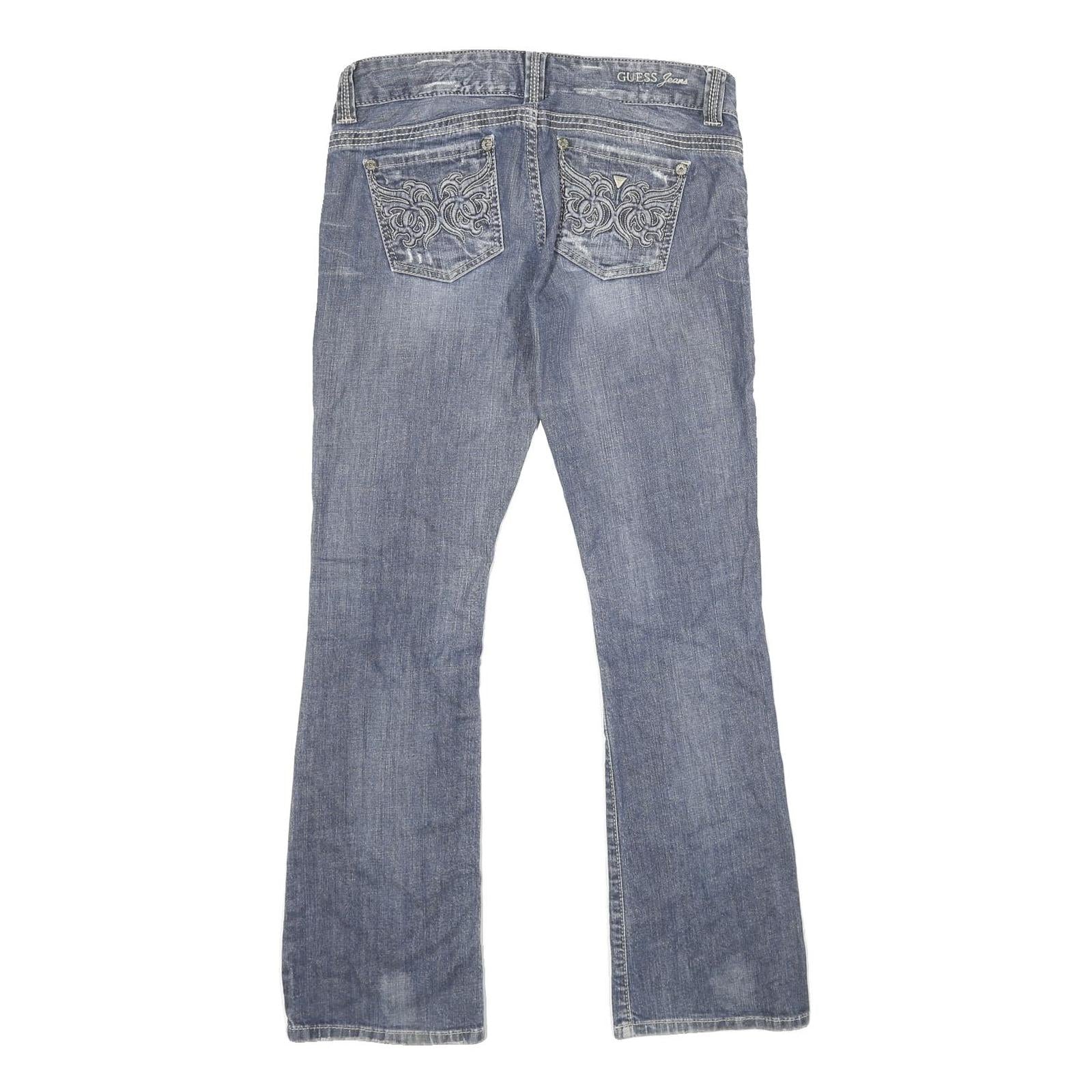 GUESS Womens Regular Blue Denim Jeans W29 L32 Embroidered Pockets Zip Closure