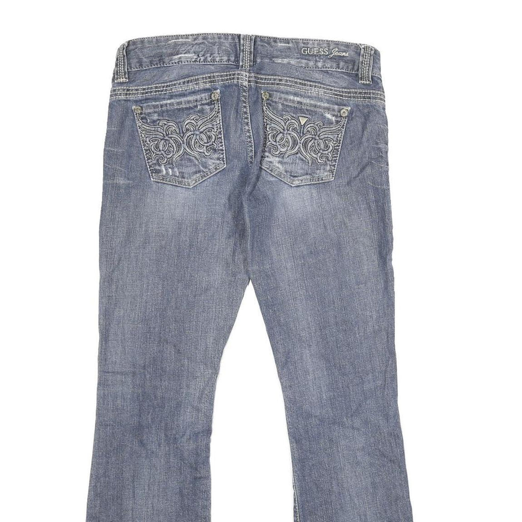 GUESS Womens Regular Blue Denim Jeans W29 L32 Embroidered Pockets Zip Closure