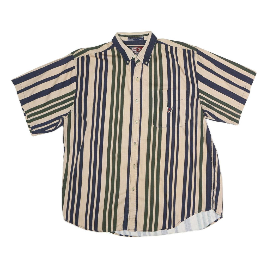 COLISEUM Mens Beige & Blue Stripe Shirt XL Button Down Pocket Cotton