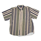 COLISEUM Mens Beige & Blue Stripe Shirt XL Button Down Pocket Cotton