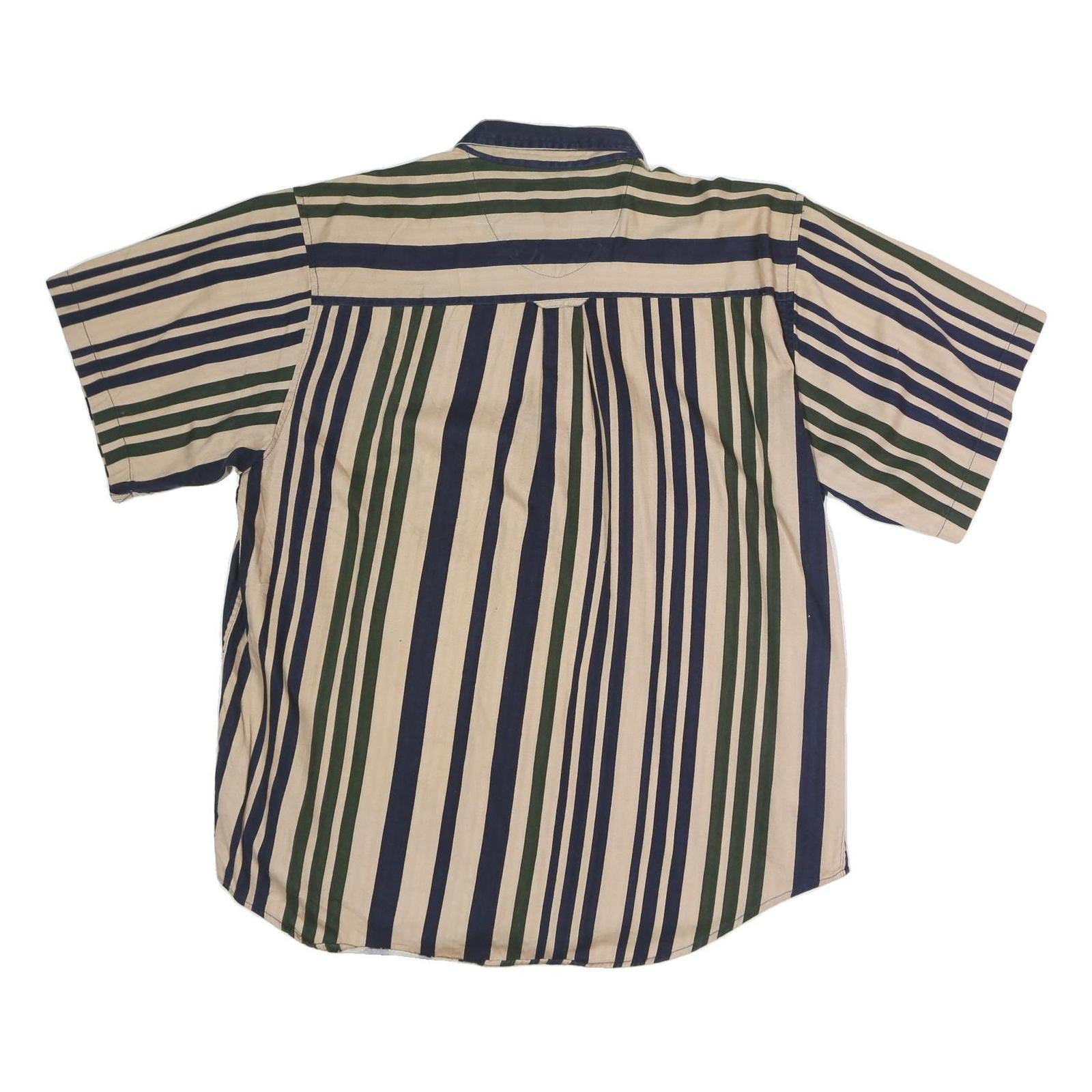 COLISEUM Mens Beige & Blue Stripe Shirt XL Button Down Pocket Cotton