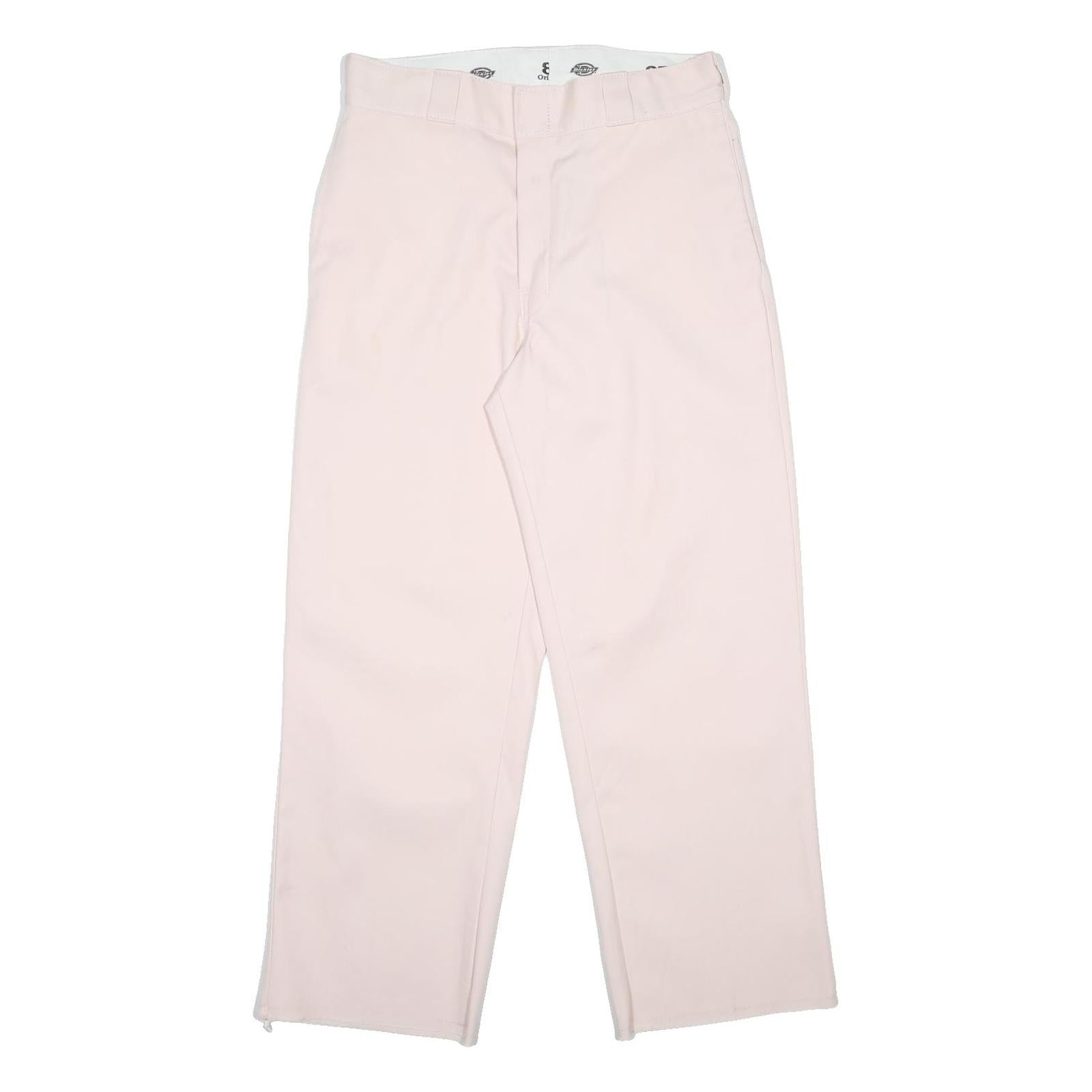 DICKIES Mens Cotton Blend White Relaxed Straight Trousers W29 L26 Workwear Zip
