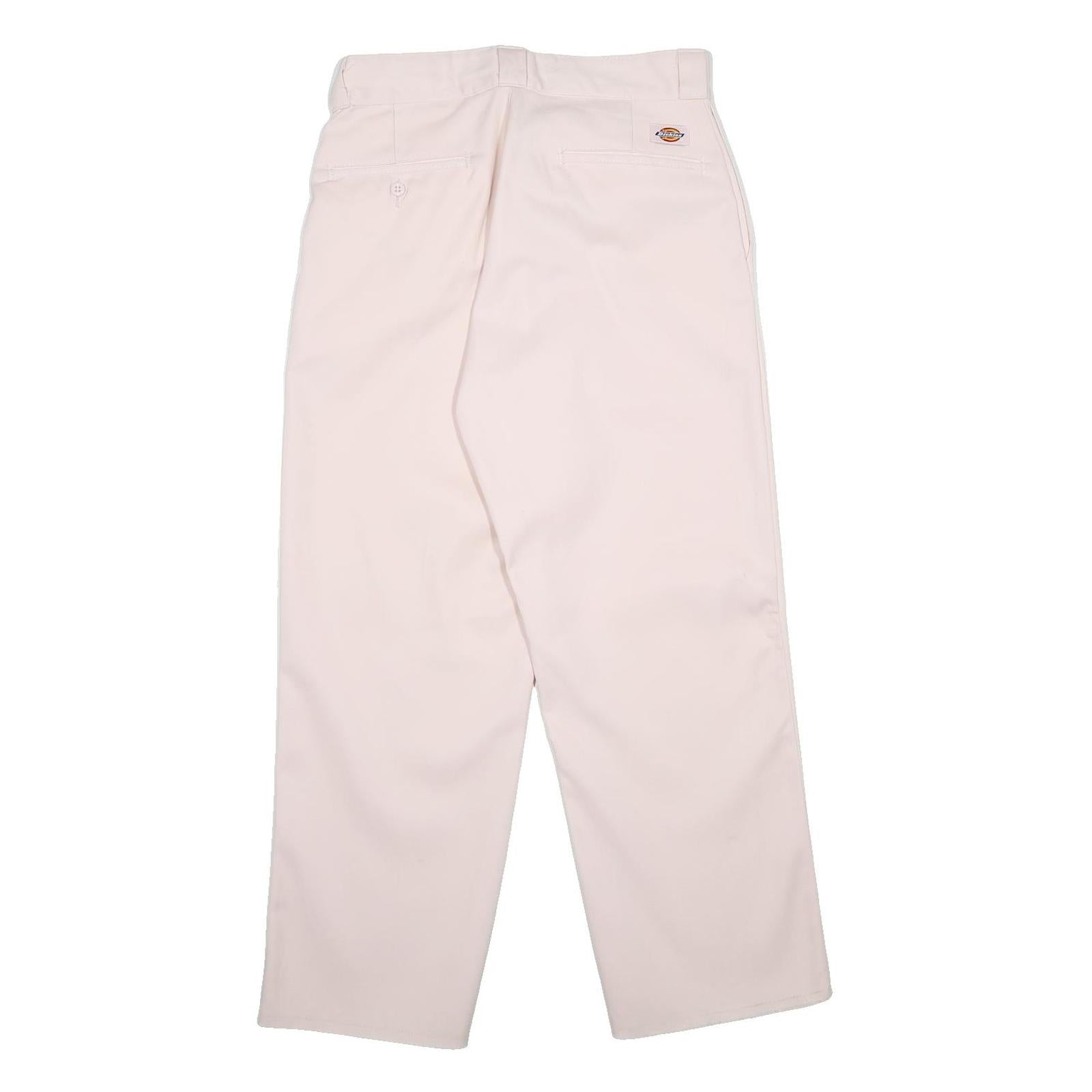 DICKIES Mens Cotton Blend White Relaxed Straight Trousers W29 L26 Workwear Zip