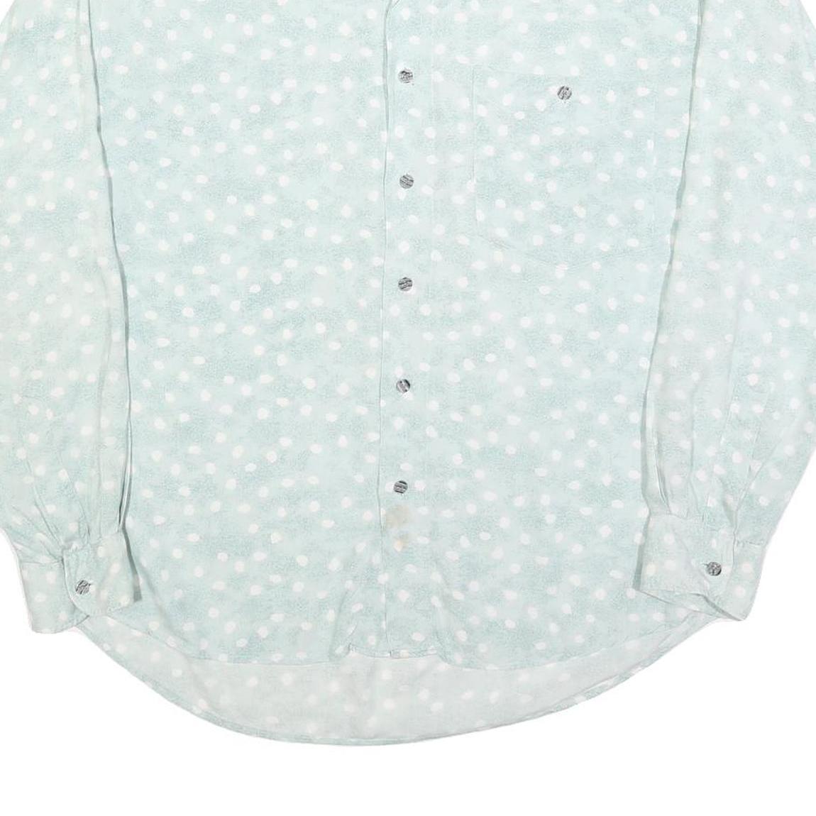 LETS GO Mens Blue & White Polka Dot Shirt L Long Sleeve Button Front Casual