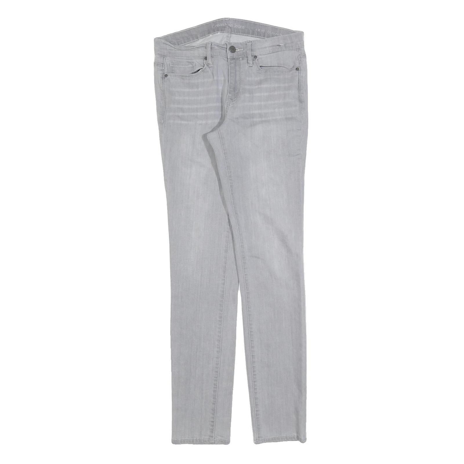 CALVIN KLEIN JEANS Womens Slim Grey Denim Light W28 L32 Slim Fit Zip Closure