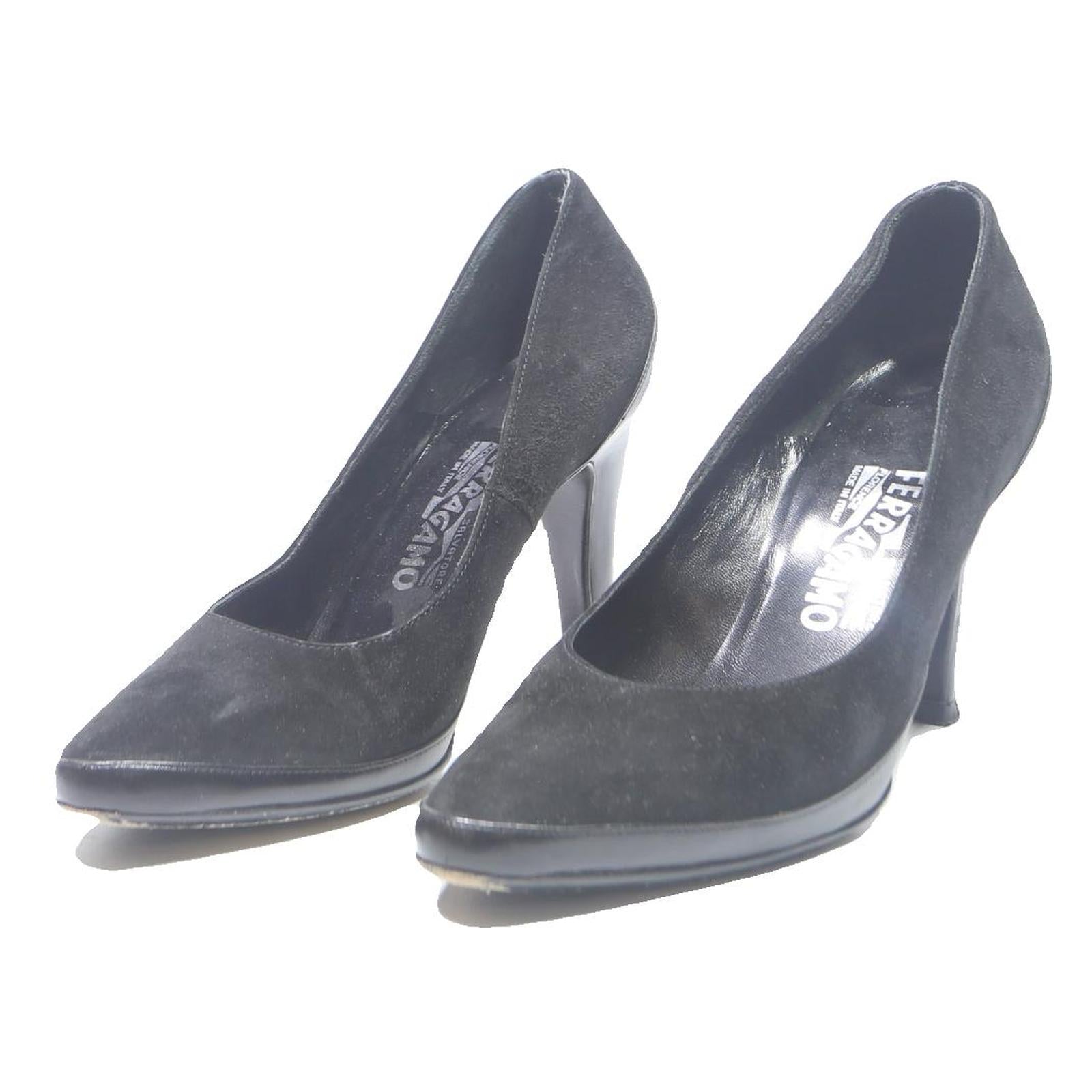 SALVATORE FERRAGAMO Womens Classic Court Shoes Black Polyester UK 6 Elegant
