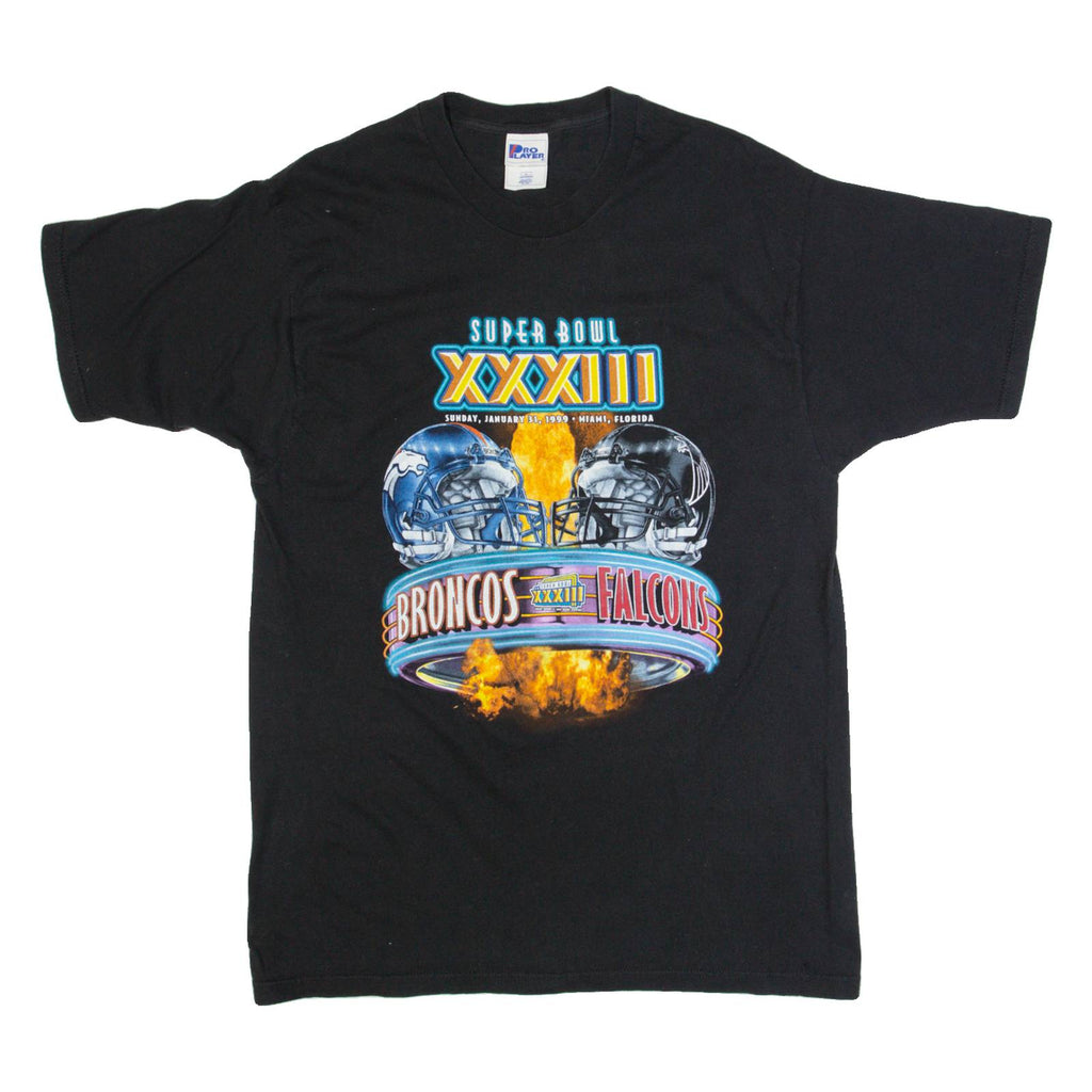 PRO PLAYER Super Bowl XXXIII Broncos Vs Falcons Mens T-Shirt Black 90s USA L